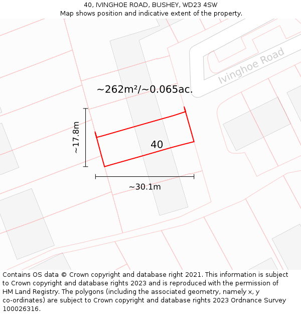 40, IVINGHOE ROAD, BUSHEY, WD23 4SW: Plot and title map