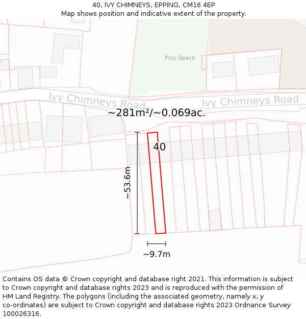 40, IVY CHIMNEYS, EPPING, CM16 4EP: Plot and title map