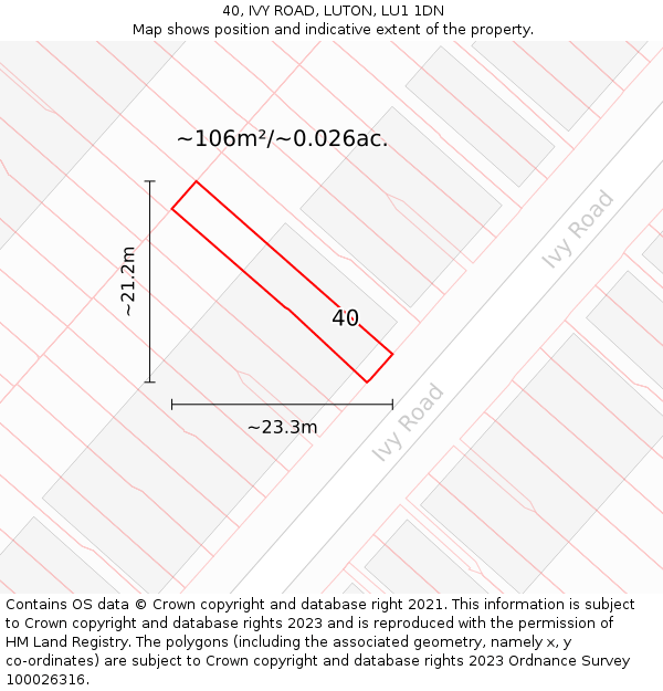 40, IVY ROAD, LUTON, LU1 1DN: Plot and title map