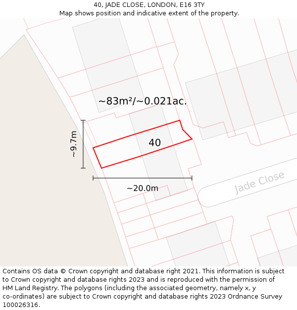 40, JADE CLOSE, LONDON, E16 3TY: Plot and title map