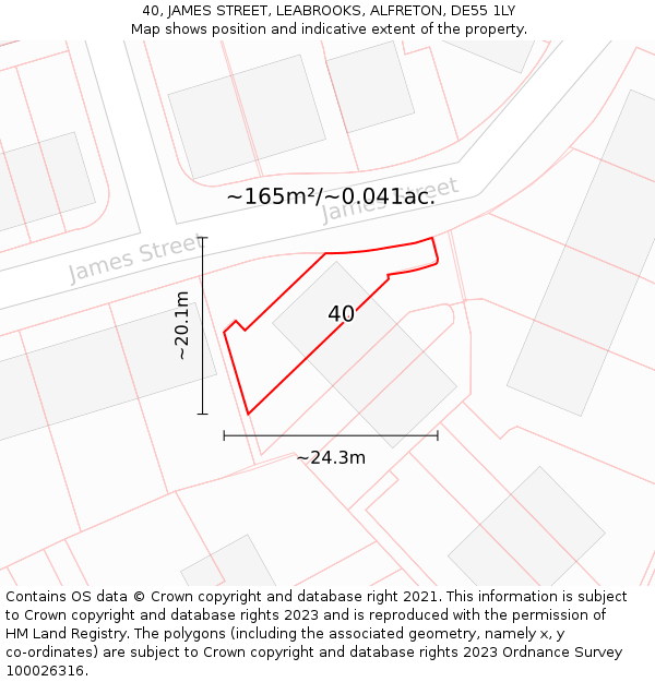 40, JAMES STREET, LEABROOKS, ALFRETON, DE55 1LY: Plot and title map