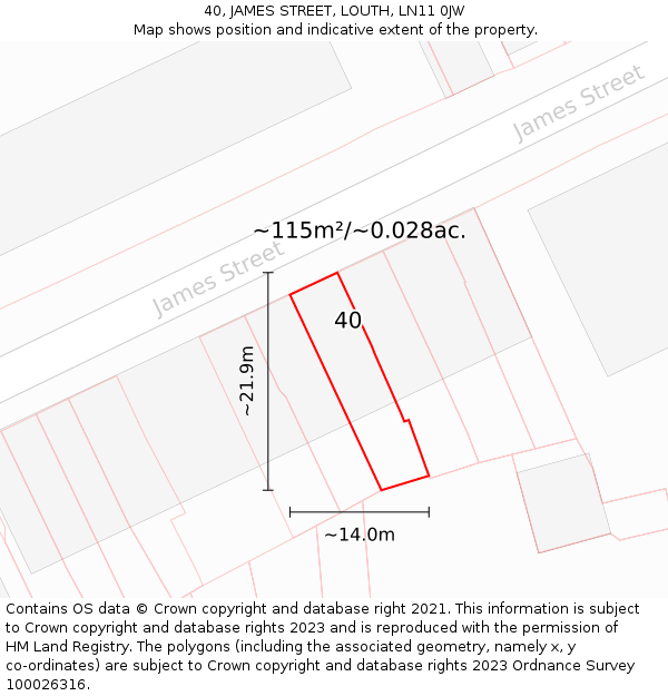 40, JAMES STREET, LOUTH, LN11 0JW: Plot and title map