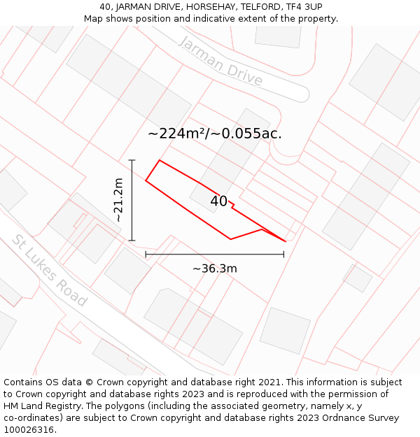 40, JARMAN DRIVE, HORSEHAY, TELFORD, TF4 3UP: Plot and title map