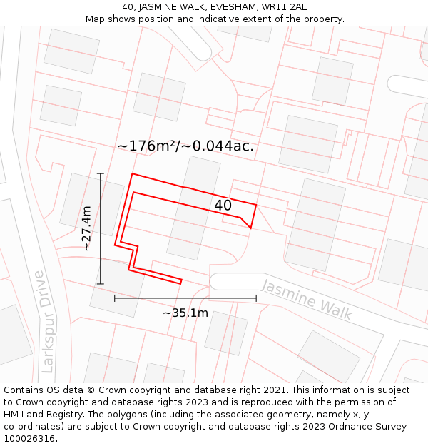 40, JASMINE WALK, EVESHAM, WR11 2AL: Plot and title map