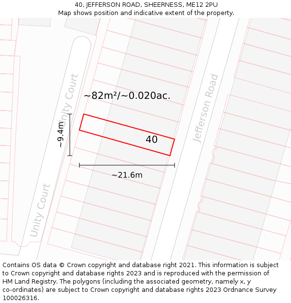 40, JEFFERSON ROAD, SHEERNESS, ME12 2PU: Plot and title map