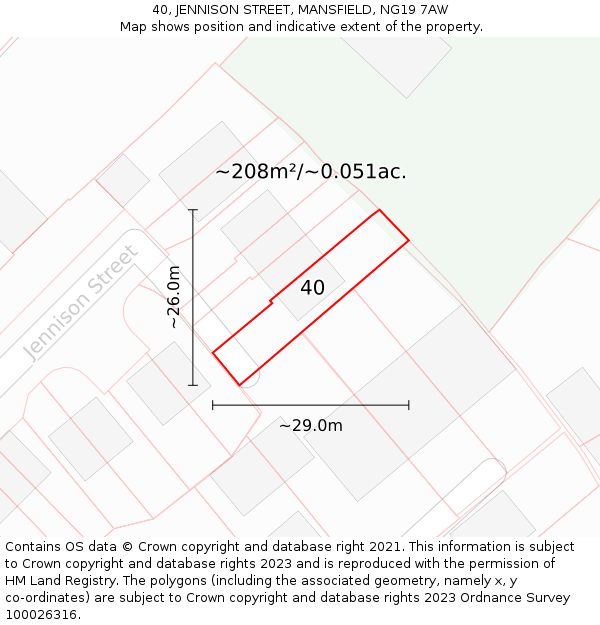 40, JENNISON STREET, MANSFIELD, NG19 7AW: Plot and title map