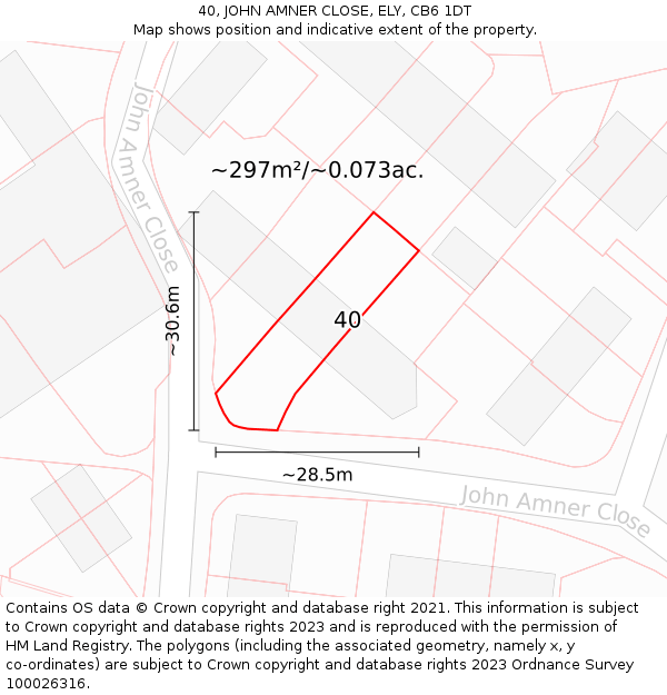 40, JOHN AMNER CLOSE, ELY, CB6 1DT: Plot and title map