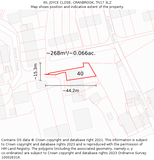 40, JOYCE CLOSE, CRANBROOK, TN17 3LZ: Plot and title map