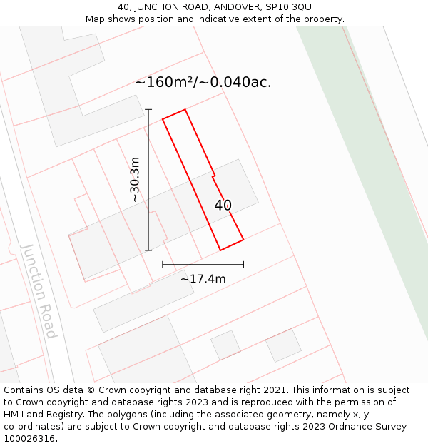 40, JUNCTION ROAD, ANDOVER, SP10 3QU: Plot and title map