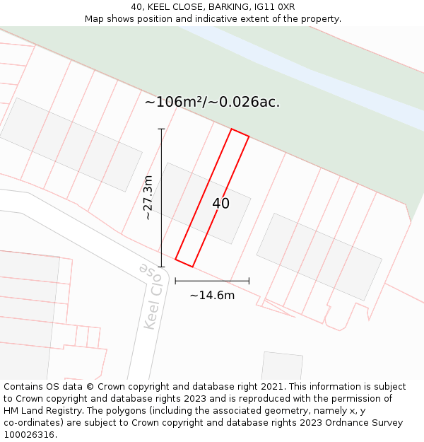40, KEEL CLOSE, BARKING, IG11 0XR: Plot and title map