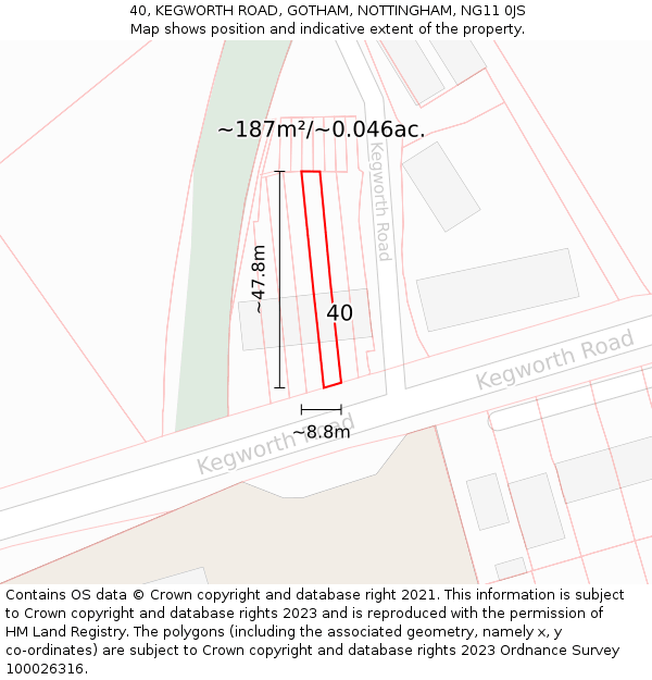 40, KEGWORTH ROAD, GOTHAM, NOTTINGHAM, NG11 0JS: Plot and title map