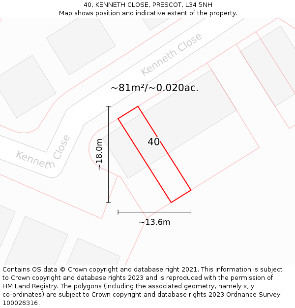 40, KENNETH CLOSE, PRESCOT, L34 5NH: Plot and title map