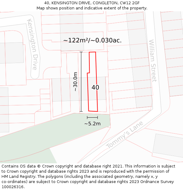 40, KENSINGTON DRIVE, CONGLETON, CW12 2GF: Plot and title map