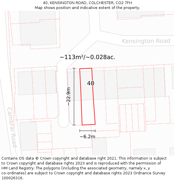40, KENSINGTON ROAD, COLCHESTER, CO2 7FH: Plot and title map