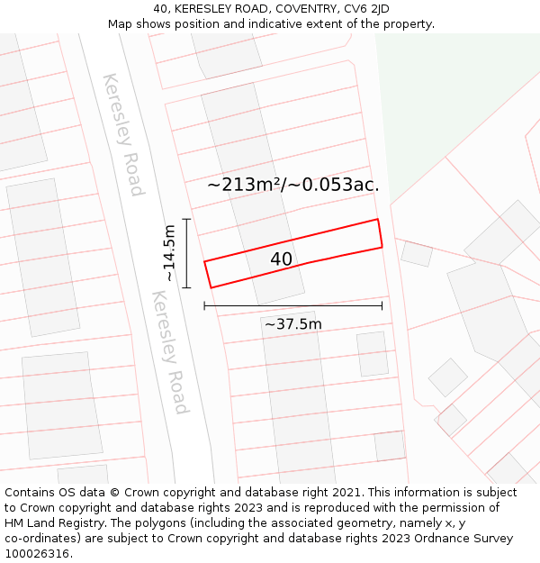 40, KERESLEY ROAD, COVENTRY, CV6 2JD: Plot and title map