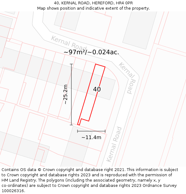 40, KERNAL ROAD, HEREFORD, HR4 0PR: Plot and title map