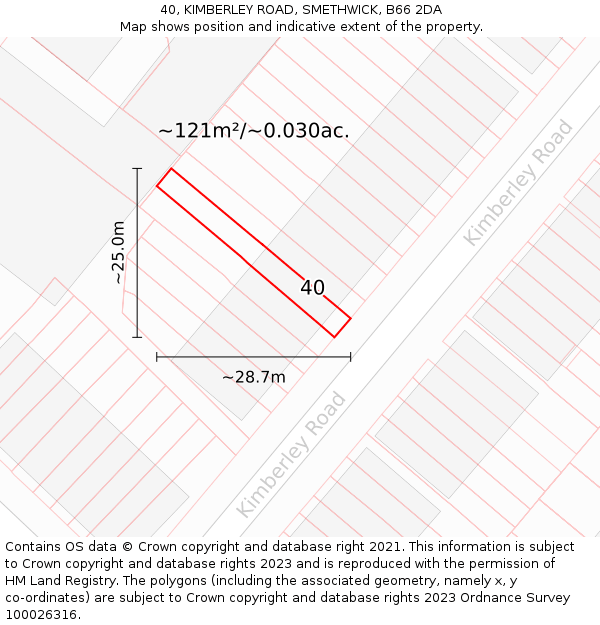 40, KIMBERLEY ROAD, SMETHWICK, B66 2DA: Plot and title map