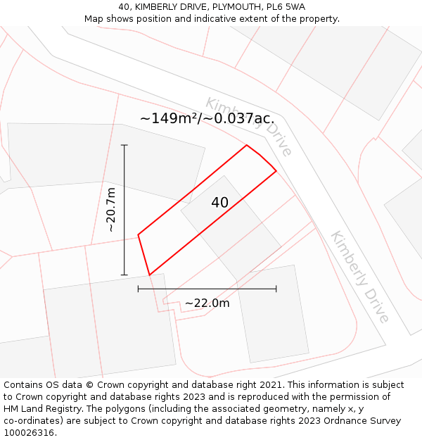 40, KIMBERLY DRIVE, PLYMOUTH, PL6 5WA: Plot and title map