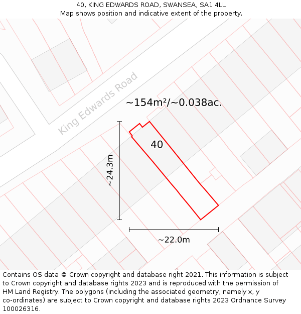 40, KING EDWARDS ROAD, SWANSEA, SA1 4LL: Plot and title map