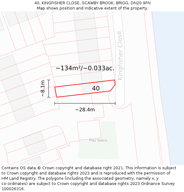 40, KINGFISHER CLOSE, SCAWBY BROOK, BRIGG, DN20 9FN: Plot and title map