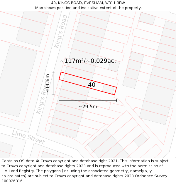 40, KINGS ROAD, EVESHAM, WR11 3BW: Plot and title map