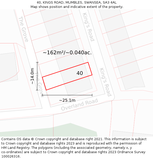 40, KINGS ROAD, MUMBLES, SWANSEA, SA3 4AL: Plot and title map