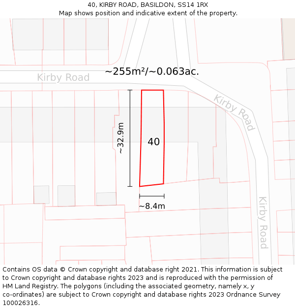 40, KIRBY ROAD, BASILDON, SS14 1RX: Plot and title map