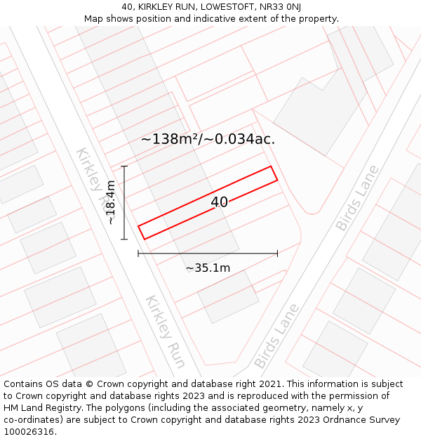 40, KIRKLEY RUN, LOWESTOFT, NR33 0NJ: Plot and title map