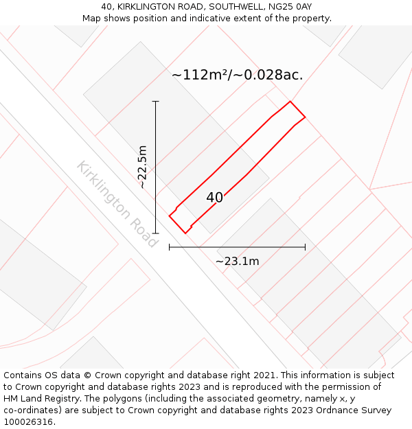 40, KIRKLINGTON ROAD, SOUTHWELL, NG25 0AY: Plot and title map