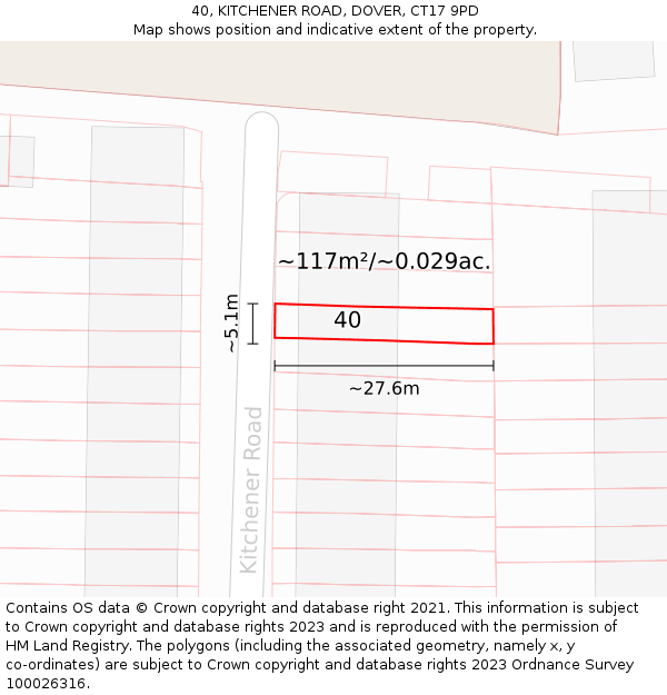 40, KITCHENER ROAD, DOVER, CT17 9PD: Plot and title map