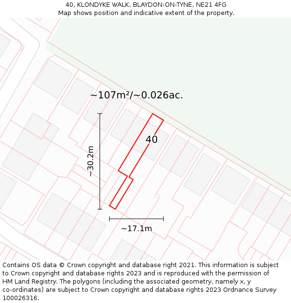 40, KLONDYKE WALK, BLAYDON-ON-TYNE, NE21 4FG: Plot and title map