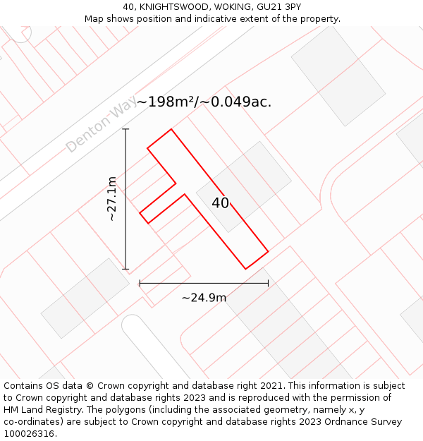 40, KNIGHTSWOOD, WOKING, GU21 3PY: Plot and title map