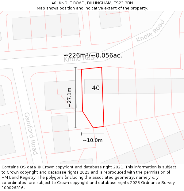 40, KNOLE ROAD, BILLINGHAM, TS23 3BN: Plot and title map