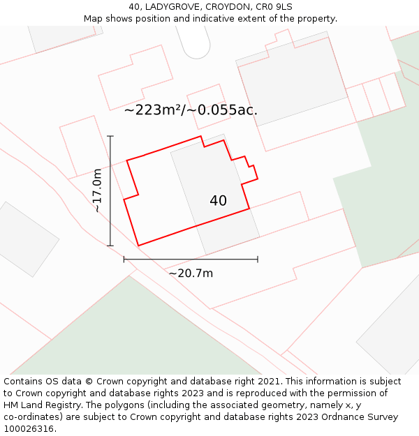 40, LADYGROVE, CROYDON, CR0 9LS: Plot and title map