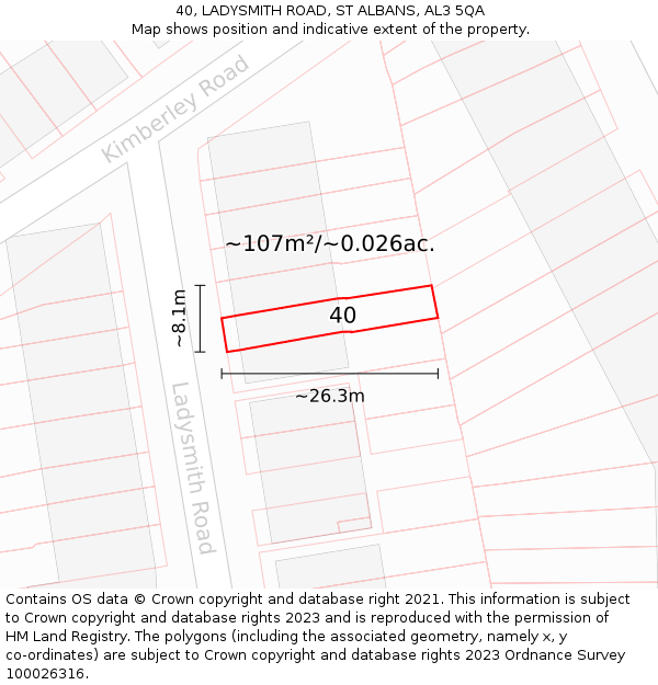 40, LADYSMITH ROAD, ST ALBANS, AL3 5QA: Plot and title map