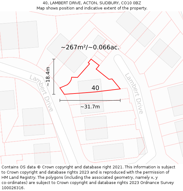 40, LAMBERT DRIVE, ACTON, SUDBURY, CO10 0BZ: Plot and title map