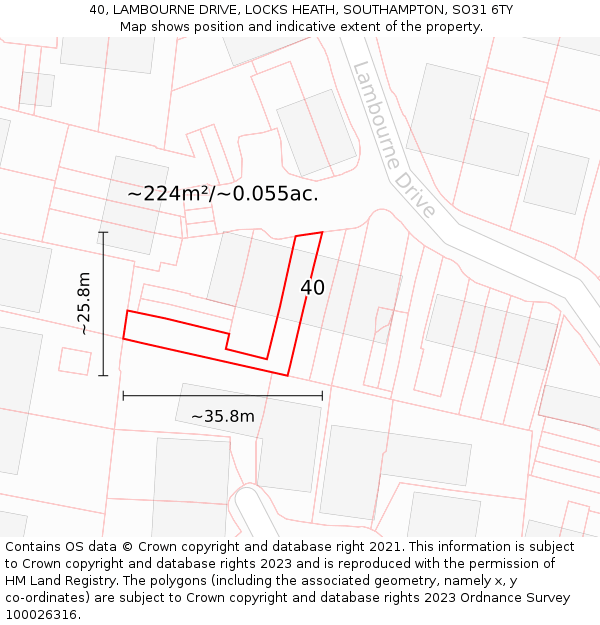 40, LAMBOURNE DRIVE, LOCKS HEATH, SOUTHAMPTON, SO31 6TY: Plot and title map