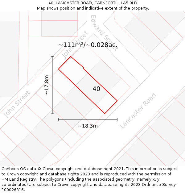 40, LANCASTER ROAD, CARNFORTH, LA5 9LD: Plot and title map