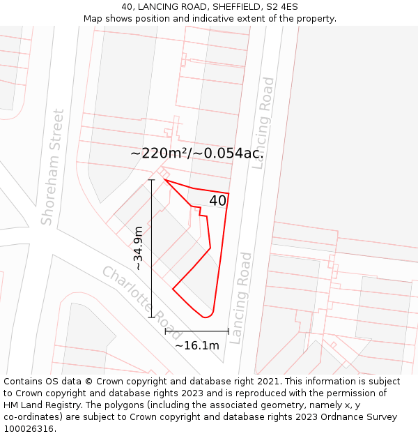 40, LANCING ROAD, SHEFFIELD, S2 4ES: Plot and title map