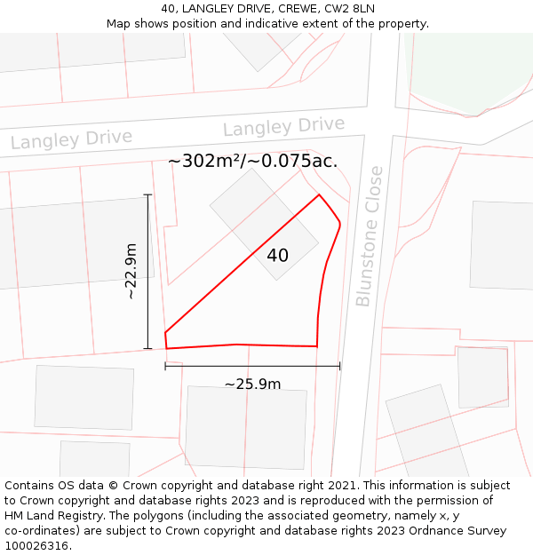 40, LANGLEY DRIVE, CREWE, CW2 8LN: Plot and title map