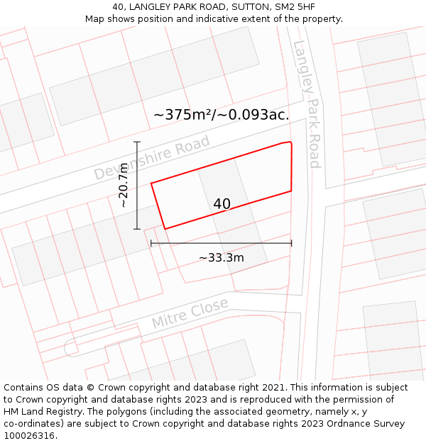 40, LANGLEY PARK ROAD, SUTTON, SM2 5HF: Plot and title map