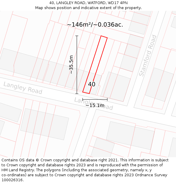 40, LANGLEY ROAD, WATFORD, WD17 4PN: Plot and title map