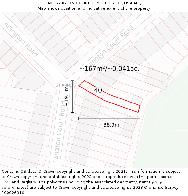 40, LANGTON COURT ROAD, BRISTOL, BS4 4EQ: Plot and title map