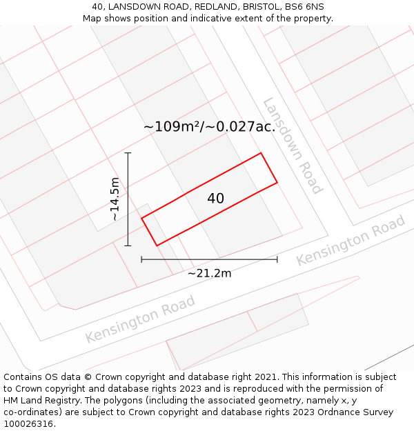 40, LANSDOWN ROAD, REDLAND, BRISTOL, BS6 6NS: Plot and title map