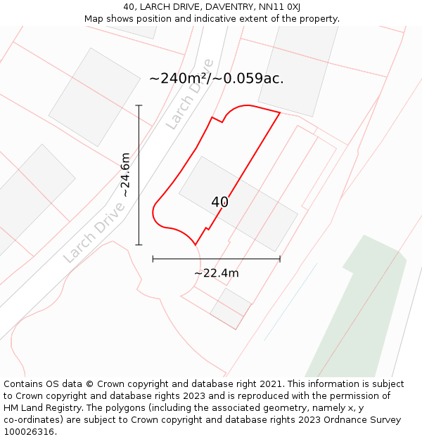 40, LARCH DRIVE, DAVENTRY, NN11 0XJ: Plot and title map