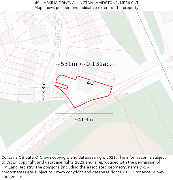 40, LARKING DRIVE, ALLINGTON, MAIDSTONE, ME16 0UT: Plot and title map