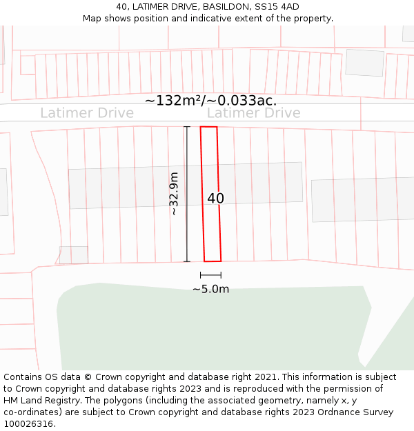 40, LATIMER DRIVE, BASILDON, SS15 4AD: Plot and title map