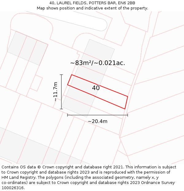 40, LAUREL FIELDS, POTTERS BAR, EN6 2BB: Plot and title map