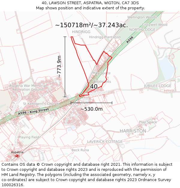 40, LAWSON STREET, ASPATRIA, WIGTON, CA7 3DS: Plot and title map