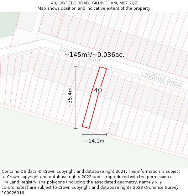 40, LAYFIELD ROAD, GILLINGHAM, ME7 2QZ: Plot and title map